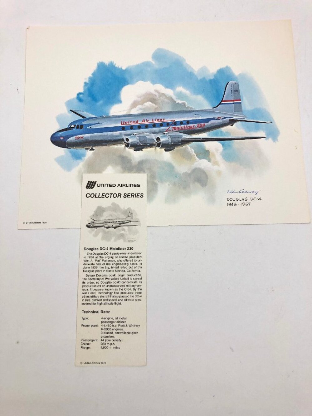 Nixon Galloway Art Print Douglass DC-4 Mainliner 8.5x11" w/Info Tag